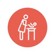 Woman changing the diaper thin line icon