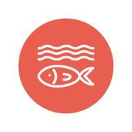 Fish under water thin line icon