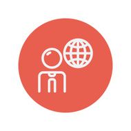 Businessman with global thin line icon