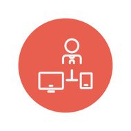 Man with computer set thin line icon