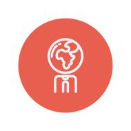 Human with globe head thin line icon