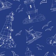 Seamless pattern with liht houses and ships