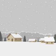 Winter mountain village background vector illustration