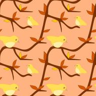 bird on a branch in fall evening seamless cartoon pattern N2