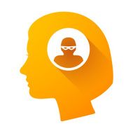 Female head icon with a thief sign