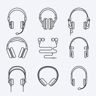 Vector line headphones icon set