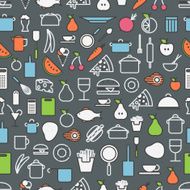 Kitchen tools and meal silhouette icons