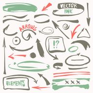 Vector decorative elements arrows painted with ink and brush