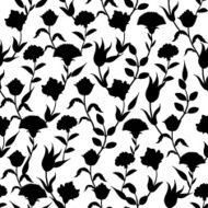 Vector Silhouette Black White Turkish Flowers Seamless Pattern N2