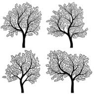 Abstract silhouettes of trees with leaves