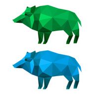 Wild boar set painted in imaginary colors isolated on white