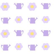 watering can with violet daisy flower seamless pattern