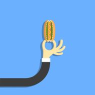 Hand with hot dog in cartoon style