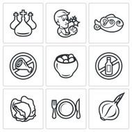 Lent celebration of Orthodox believers icons set Vector Illustration