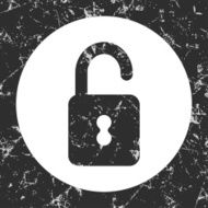 grunge gray circle icon - open padlock