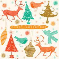 Christmas card with deers and pine trees