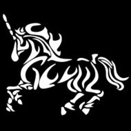 tribal unicorn tattoo on black background
