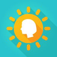 Long shadow sun icon with a female head