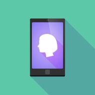 Long shadow phone icon with a female head