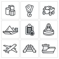 Delivery of goods in different ways icons set Vector Illustration