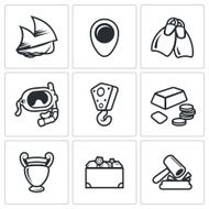 Treasure hunt icons set Vector Illustration