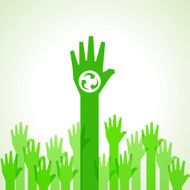 Green helping hand with recycle icon