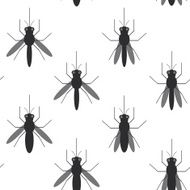seamless pattern black silhouettes of mosquitoes Isolated on white background