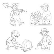 Cartoon gardeners work outline N2