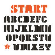 Serif stencil-plate font in geometric style