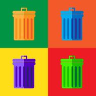 Bin icon vector set of bin on colorful background