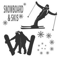 Snowboard and skies
