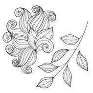 Vector Set of Monochrome Contour Flowers and Leaves N6