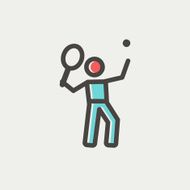 Tennis player in serving position thin line icon N3