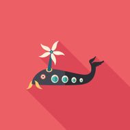 Fish helicopter flat square icon with long shadows N2