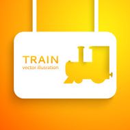Train cut out of paper on color background Vector illustration