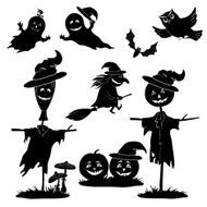 Halloween cartoon set black silhouette