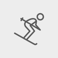 Downhill skiing thin line icon