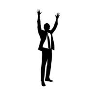 Business Man Silhouette Excited Hold Hands Up N3