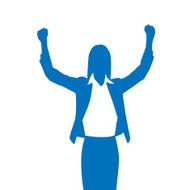 Business Woman Silhouette Excited Hold Hands Up Raised Arms N2