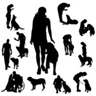 Vector silhouette of people with dog N56