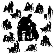 Vector silhouettes of people in a wheelchair N38