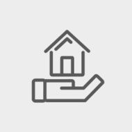 Hand holding house thin line icon N2