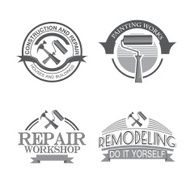 Home repair panting service design labels set with black tools