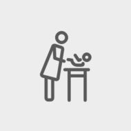 Woman changing the diaper thin line icon N2