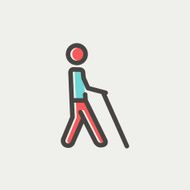 Man with stick thin line icon N3