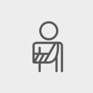 Injured man in bandages thin line icon