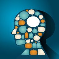Elements speech bubbles make in man think concept N2