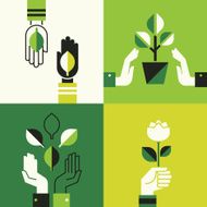 Caring hands holding leaves