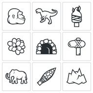 Stone Age and Dawn of the Dinosaurs icons Vector Illustration
