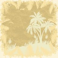 Tropical palms trees and seagulls silhouettes